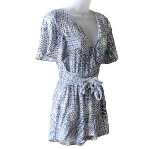 Paper Crane Romper Blue and White Print Wrap Size Small